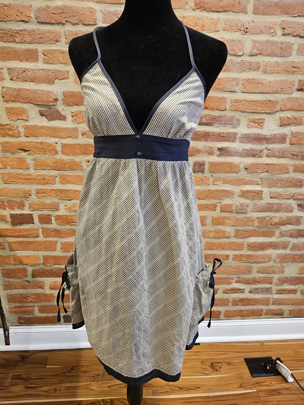 Billabong Navy and Cream Striped Spaghetti Strap Mini Dress